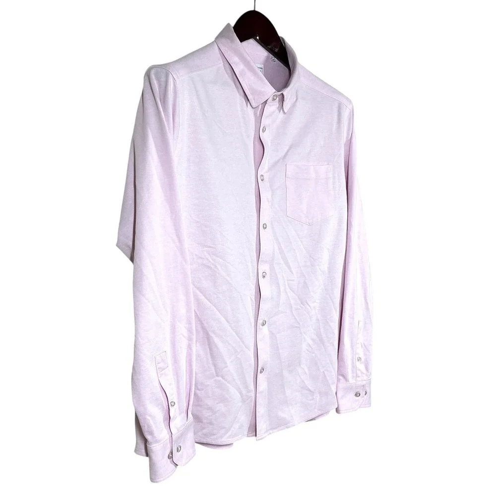 7 Diamonds 4 Way Stretch‎ Oxford Shirt Mens L Pink Knit Long Sleeve Button Down